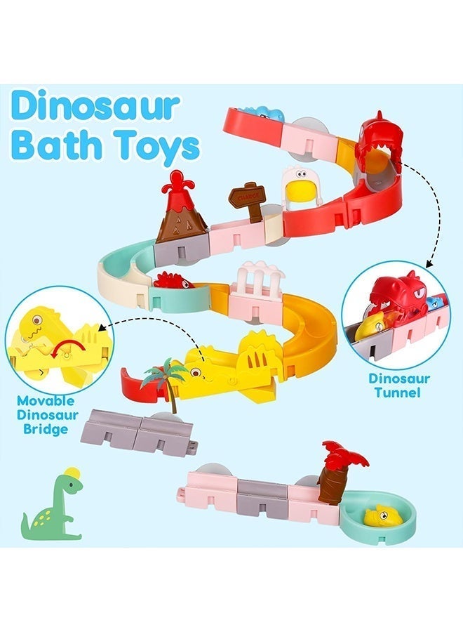 43PCS Baby Bath Toy, Dinosaur Bath Toys for Kids , DIY Water Slides Tracks with 3 Dino Bathtub Bath Toys Toddlers, Wall Suction Slide Playset for Toddlers, Fun Baby Bath Tub Bathtime Shower Birthday Gift Boys Girls - Image 4